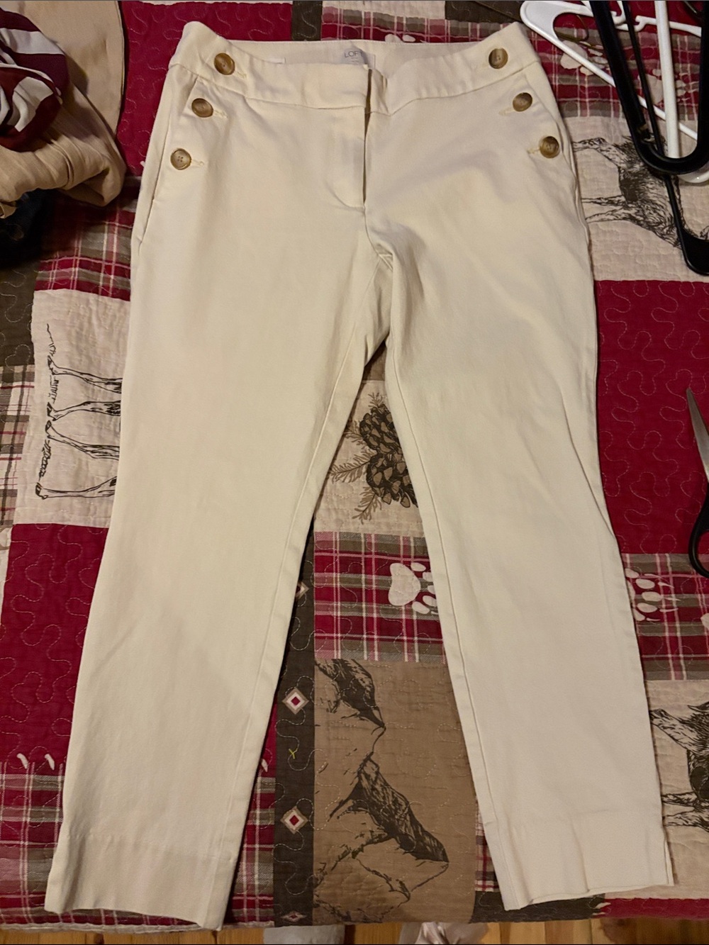 The Loft Cream Sailor-Button Pull-On Tapered Pants 6